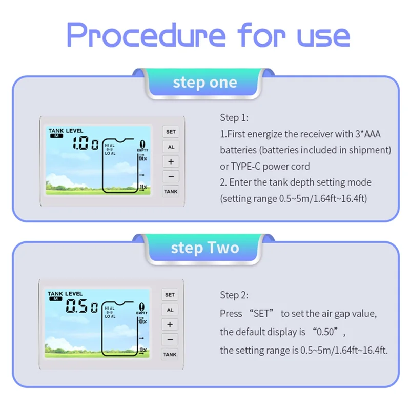 ABGH-ультразвуковой датчик уровня, измеритель уровня воды и жидкости, датчик уровня жидкости с дисплеем температуры, светодиодный дисплей