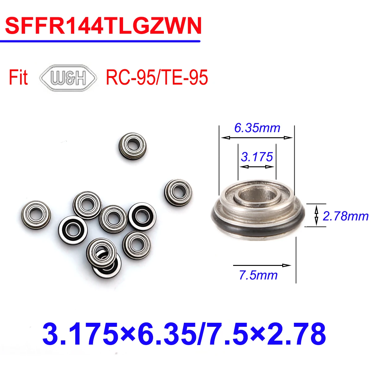 

Dental Ceramic Bearings Dental Turbine Bearing SFFR144TLGZWN Fit WH RC95 TE95 Turbine High Speed Handpiece Double Flange 5/10Pcs