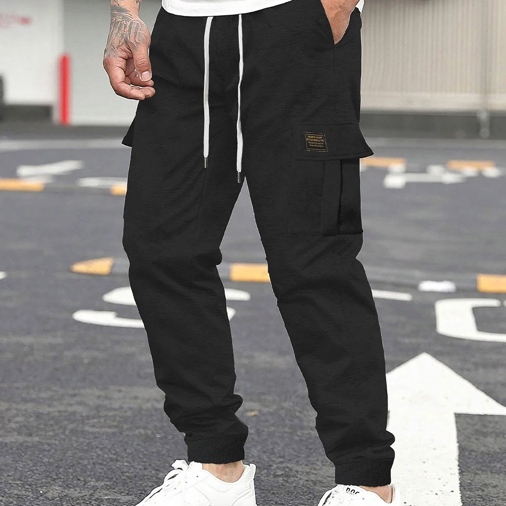 Classic Cargo Pants Men's Loose Fit Drawstring Cargo Jogger Pants Casual Lightweight Elastic Waist Tapered Pant with Pockets