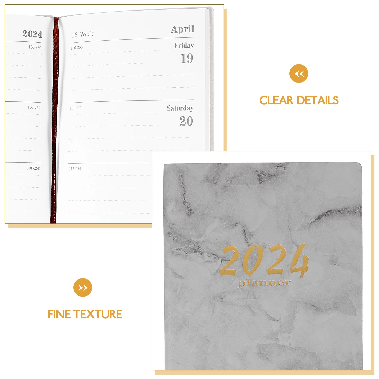 2024 English Calendar 365-Day Time Management Weekly Planner Marble Diary ( ) (Gray) Agendas in Spanish