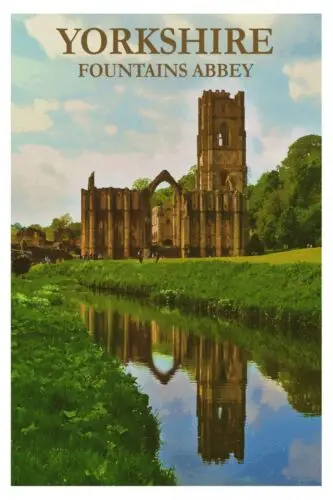 Yorkshire Fountains Abbey Travel Advert, Vintage Retro Style Metal Sign Plaque