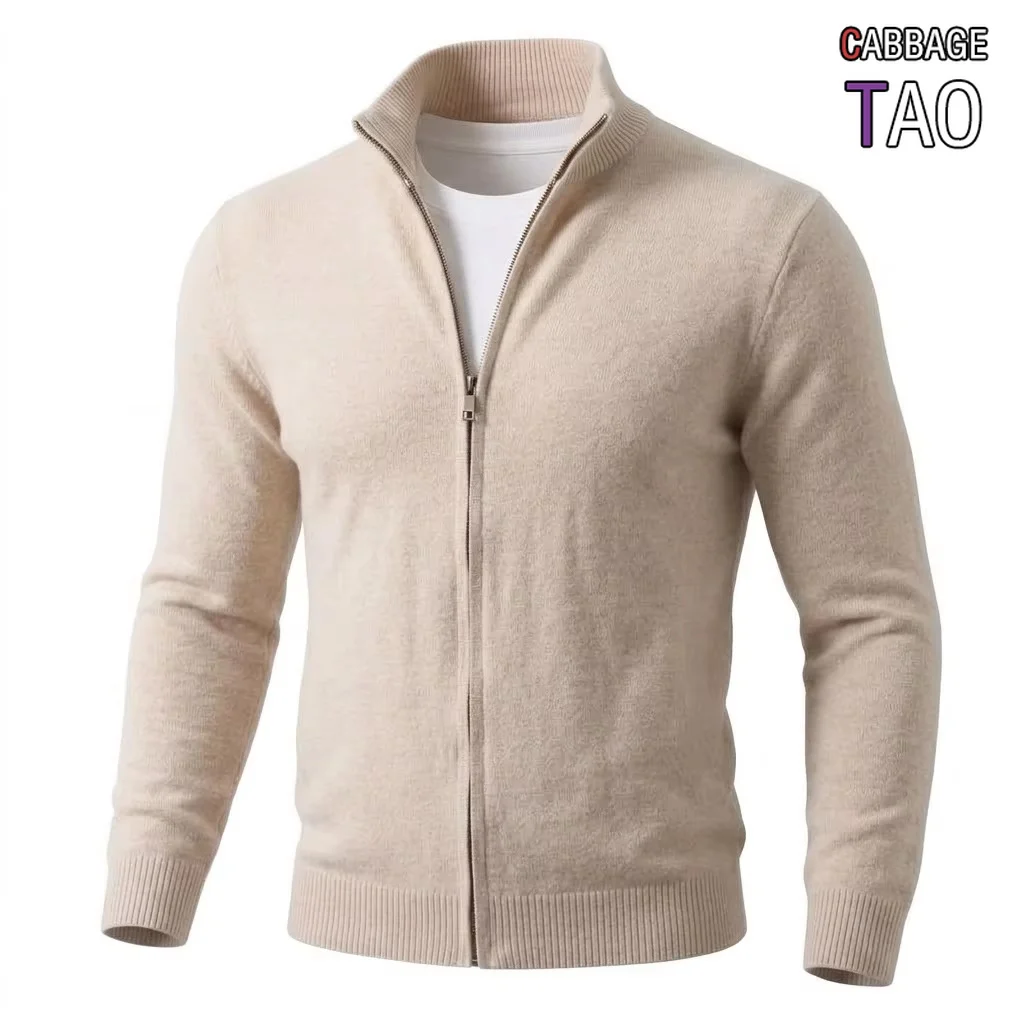 Autumn Mens Zip Cardigan Sweater Casual Stand Collar Knitted Jacket Long Sleeve Warm Winter Jumper Sweatshirt Outerwear for Men