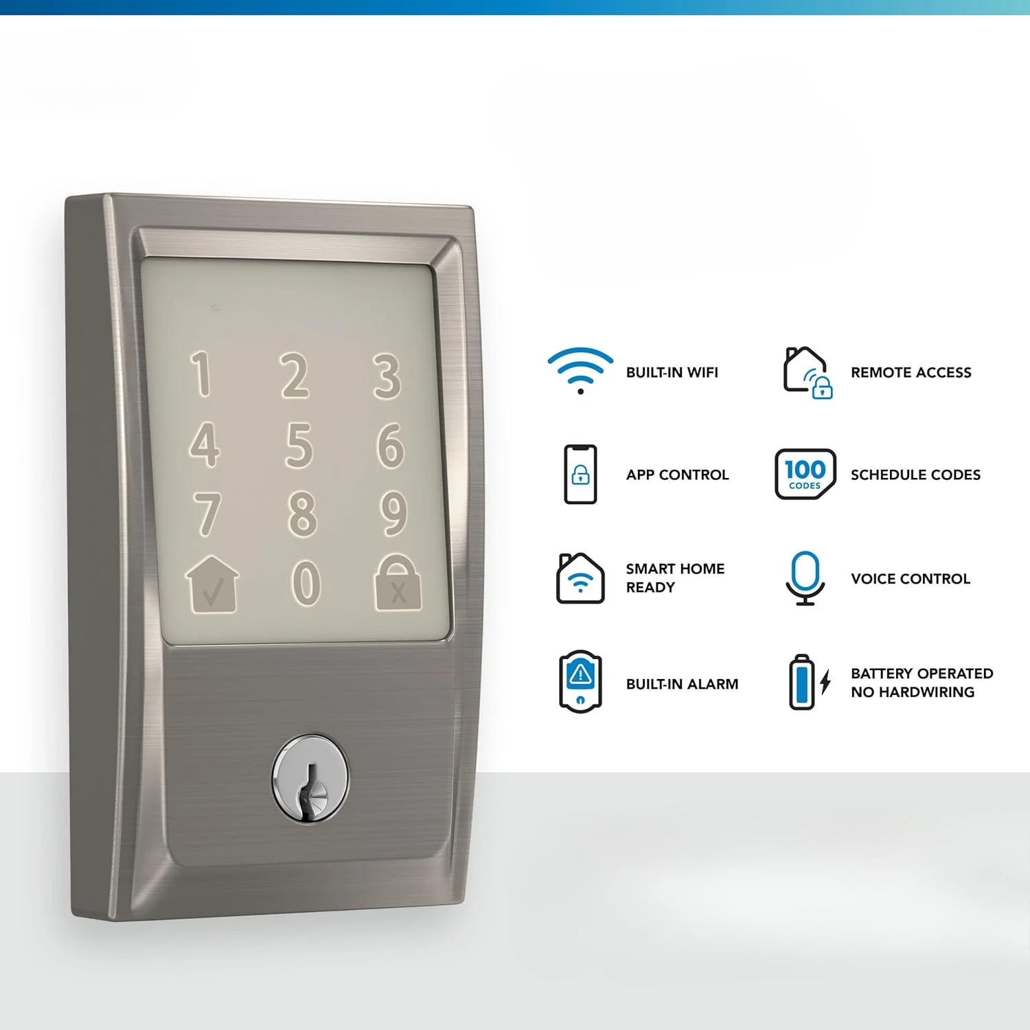 Encode Smart Wi-Fi Deadbolt with Century Trim in Satin Nickel