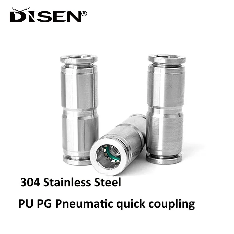 PU PG Pneumatic Connector 304 Stainless Steel 4/6/8/10/12/14/16mm Outer Diameter Quick Connector Air Fitting Plumbing