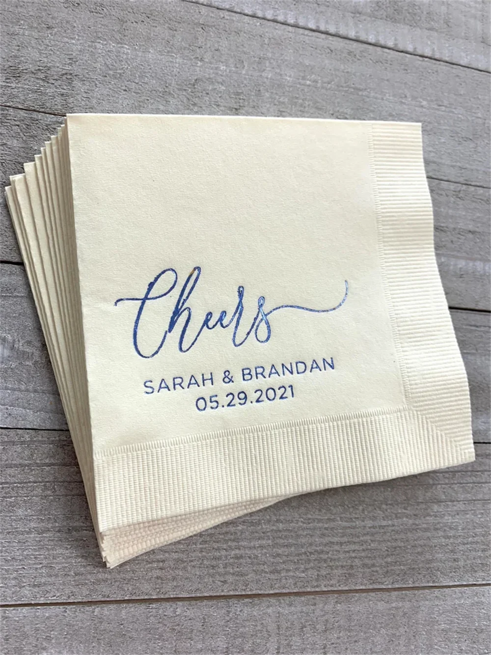 

50PCS Personalized Napkins Wedding Napkins Custom Monogram Cheers Rehearsal Dinner Beverage Cocktail Luncheon Dinner Guest Towel