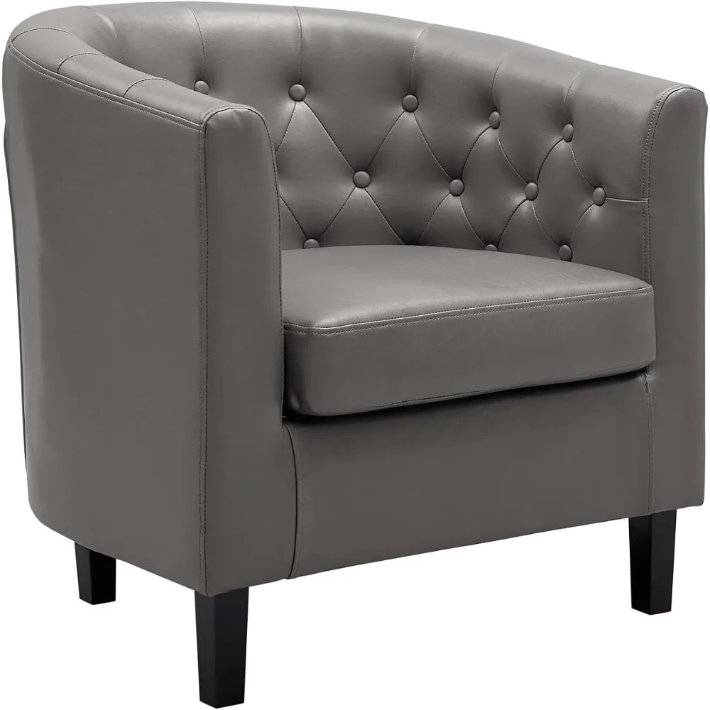 

Emma Accent Chair Button Tufted Faux Leather Barrel Chair Midcentury Modern Accent Comfy Armchair Tub Barrel Chairs