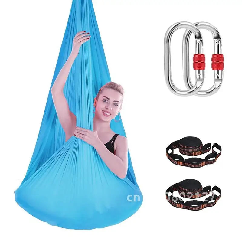 Full set Aerial Silk Yoga Hammock Swing Set GYM Home Outdoor Fitness Anti-Gravity Body Building Pilates Belt 5*2.8m