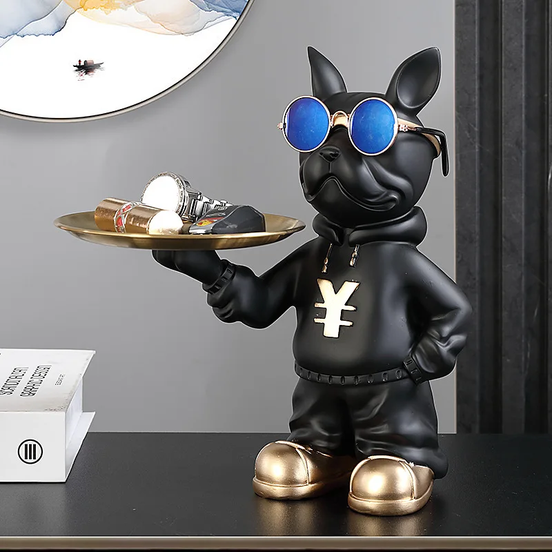 French Bulldog Statue With Storage Tray Key Hanger Rack Modern Home Decor Entryway Countertop Organizer For Watch Keys Wallet