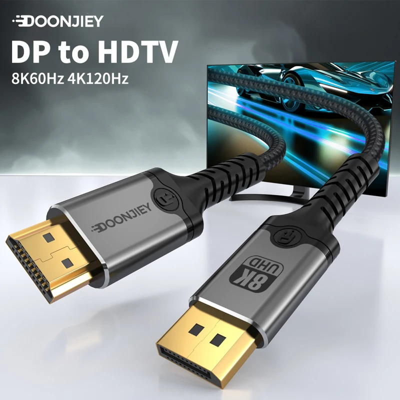 8K DisplayPort to HDMI Compatible Adapter 8K@60Hz 4k@120hz DP To HDMI Cable for Desktop Laptop PC TV Monitor Projector