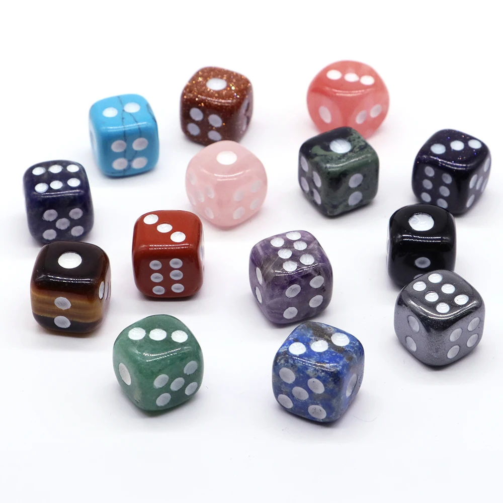 

15mm Natural Stone Carved 6-Sided Round Corner High Quality Boutique Crystal Dice for Kids and Adults Perfect for Board Games