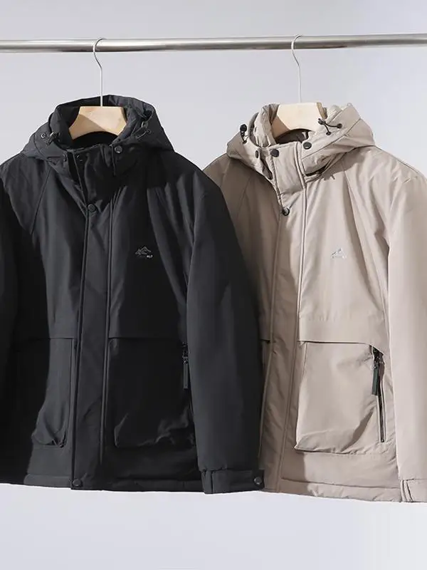 

Thickened Outdoor Cotton Jacket Winter Warm Windproof Waterproof Hat Cotton Padded Coat Youth Casual Fashion Basic Style Zipp...