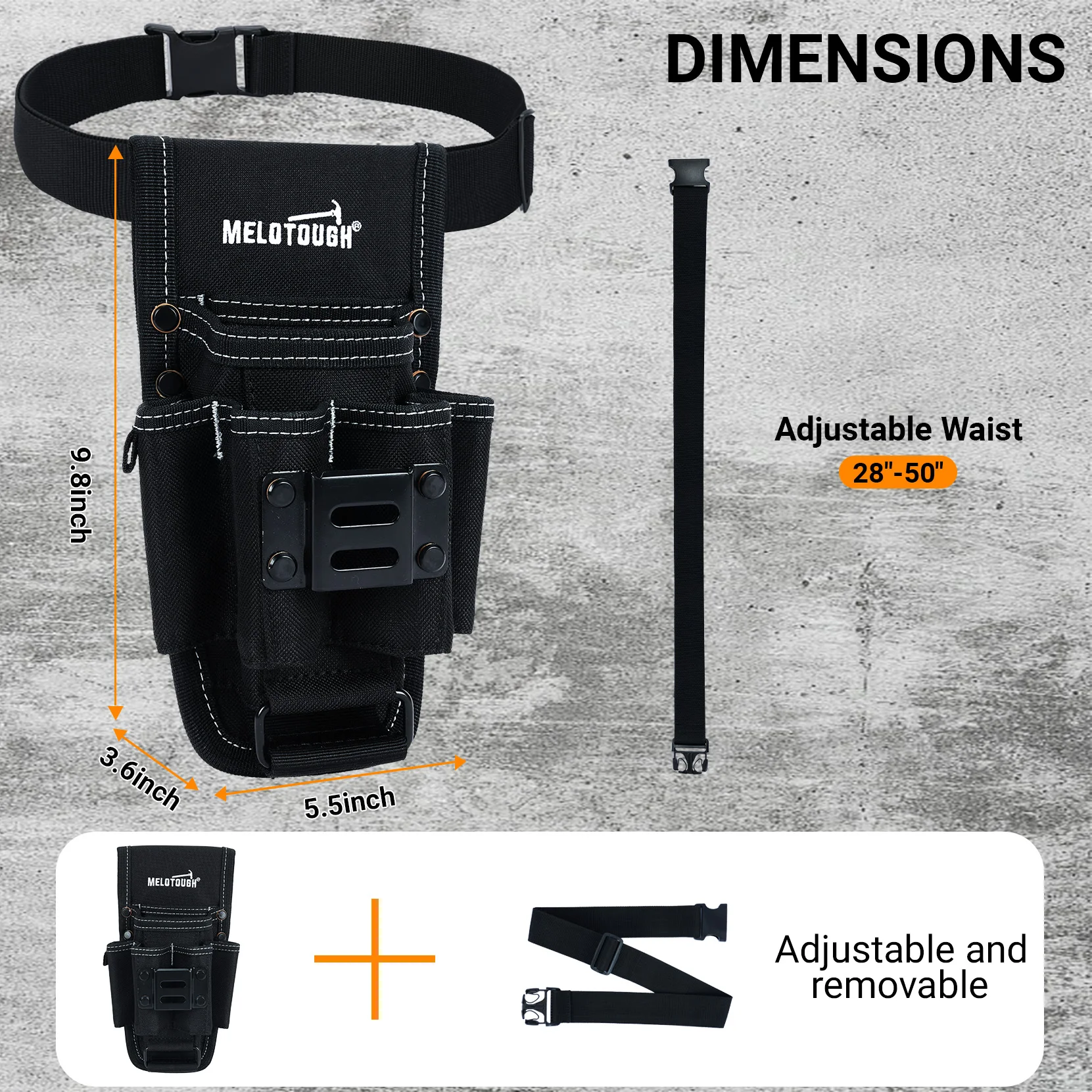 Black 7-Pocket Electrician Tool Pouch, 600D Oxford Fabric Clip-On Tool Organizer with Tape Measure Holder