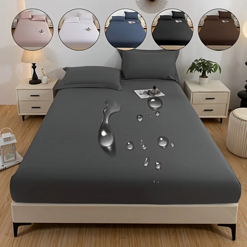 1pc Waterproof Fitted Bed Sheet Brushed Soft Hypoallergenic Sheet Protector Solid Color Breathable Bed Linens Room Home Cover