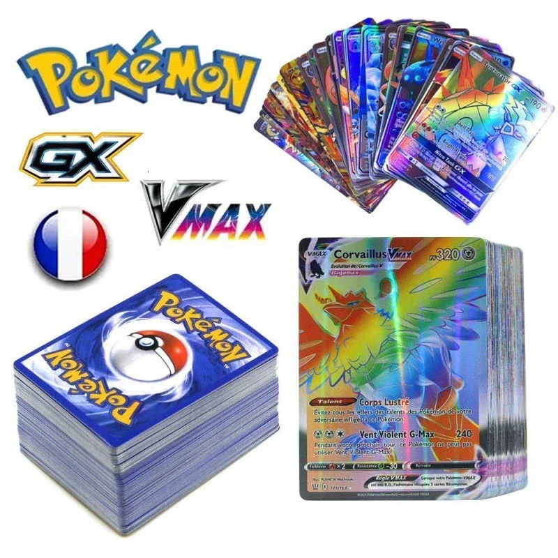 New 100pcs Pokemon Full Flash Card Vstar EX Vmax French Shiny Card TAG TEAM Games Trading Battle Collectible Cards Toys Gifts