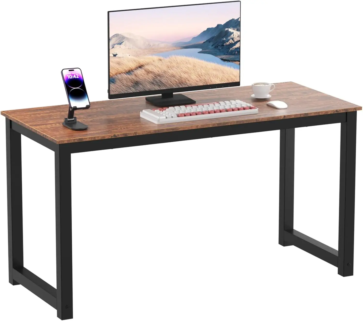 

55 H Computer Desk, Home & Office Pc Laptop Study Writing Table Workstation With Leg Bars, Modern Simple Industrial Style,