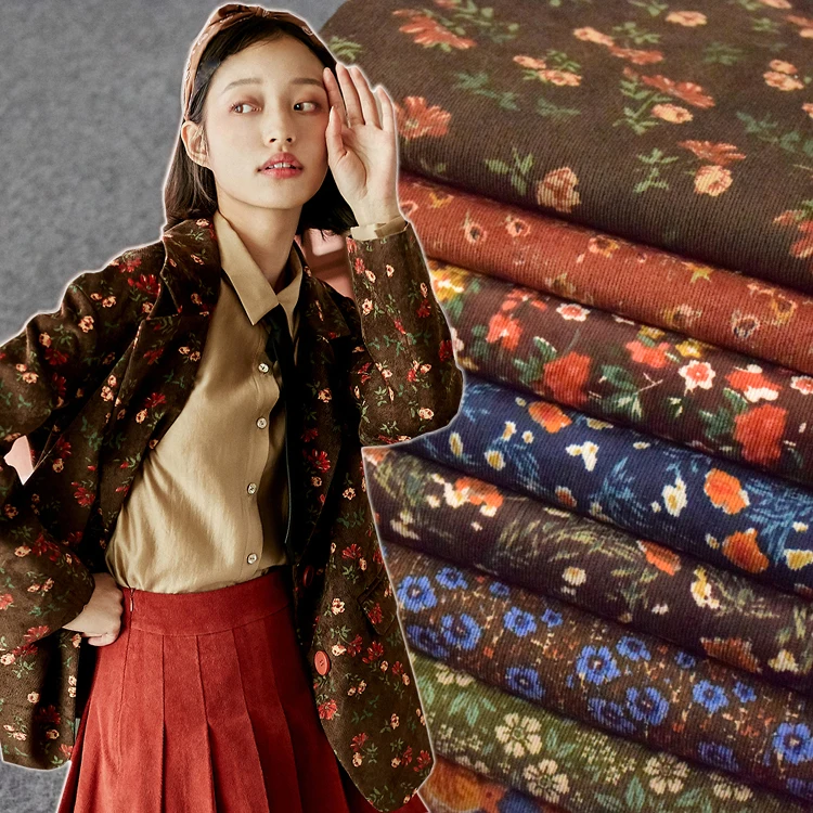 

Floral Pattern Corduroy Printed Fabric By Meter for Shirts Bags Pants Sewing Plain Micro Stretch Soft Cloth Fashion Anti-wrinkle