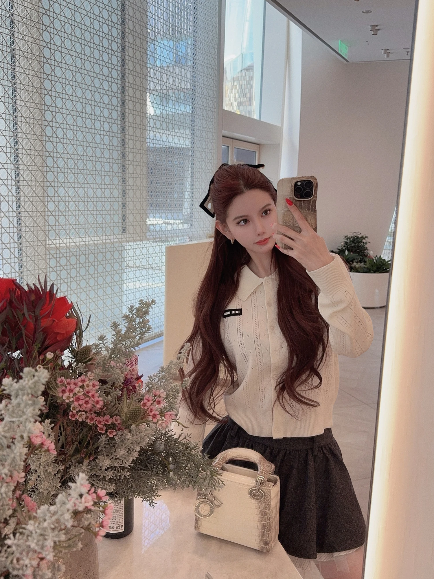 

Zhaochencen Women's Knitted Open Cardigan Hollow out Collar Slimming Sweater Inner Wear French Sle Straight Cut Long Sve