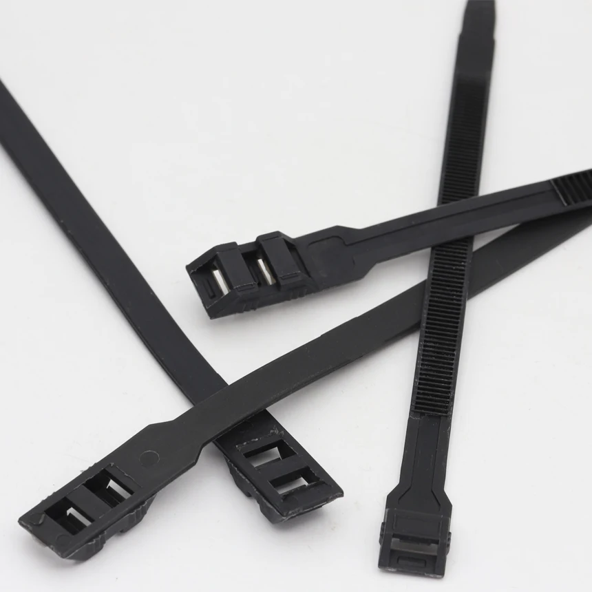 9*180/260/360mm Black Nylon Plastic Wire Strap Wrap Clamp Double Buckle Disposable Flat Self-Locking Ziptie Zip Ties Cable Tie
