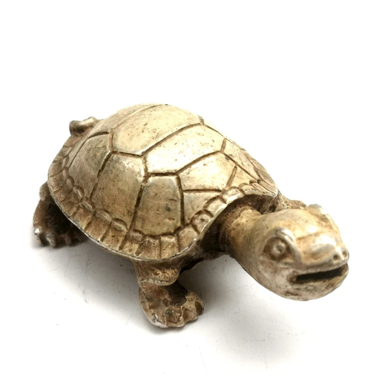 YIZHU CULTUER ART Size 2.6 Inch Old Chinese Tibet Silver Carving Turtle Statue Decoration Collection