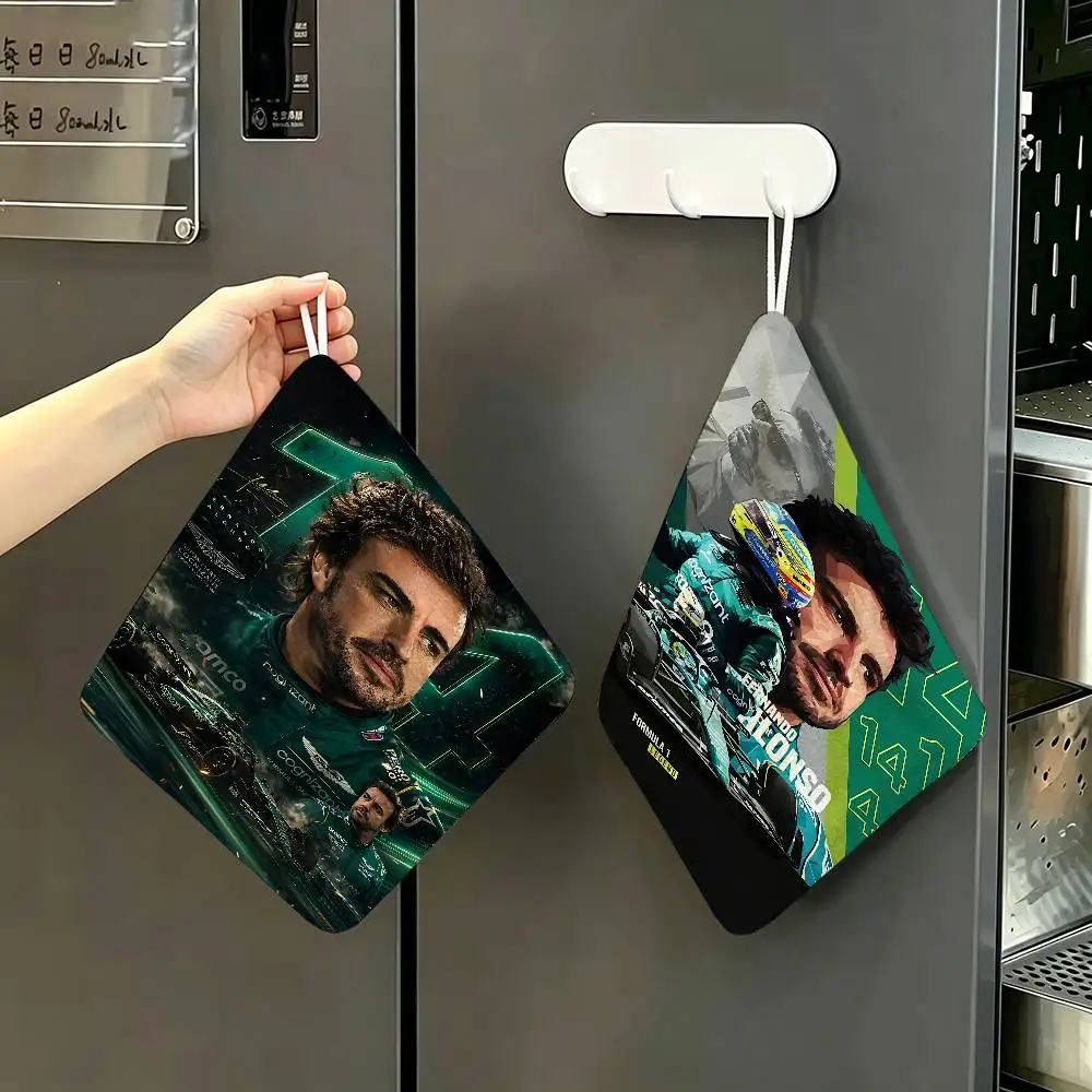 1PC Classic Competitive Sports Players Fernando Alonso  Polyester Cotton Hanging Kitchen Towel, Soft Hand Wiping Towel, Reusable