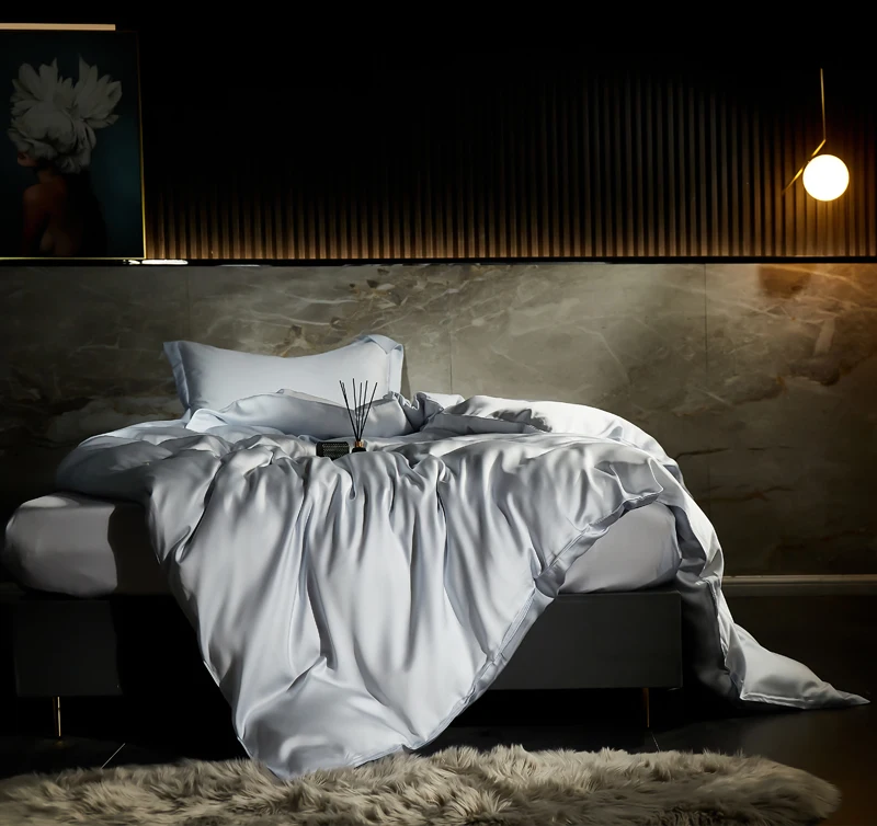 Solid Mulberry Silk Bedding Set with Duvet Cover Bed Sheet Pillowcase Luxury Single Double Bedsheet Bed Linen Queen King Size