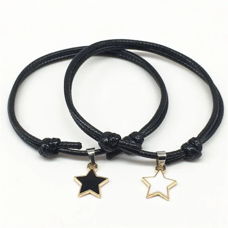2 PCS/Set Couple Bracelets BlacK White Rope Star Heart Bracelet for Women and Men Fashion Paired Bracelets Gifts for Lovers New