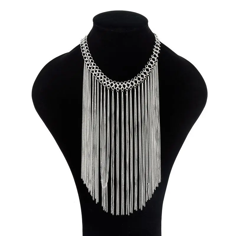 2024 European and American fashion fringe necklace women\'s metal chain accessories