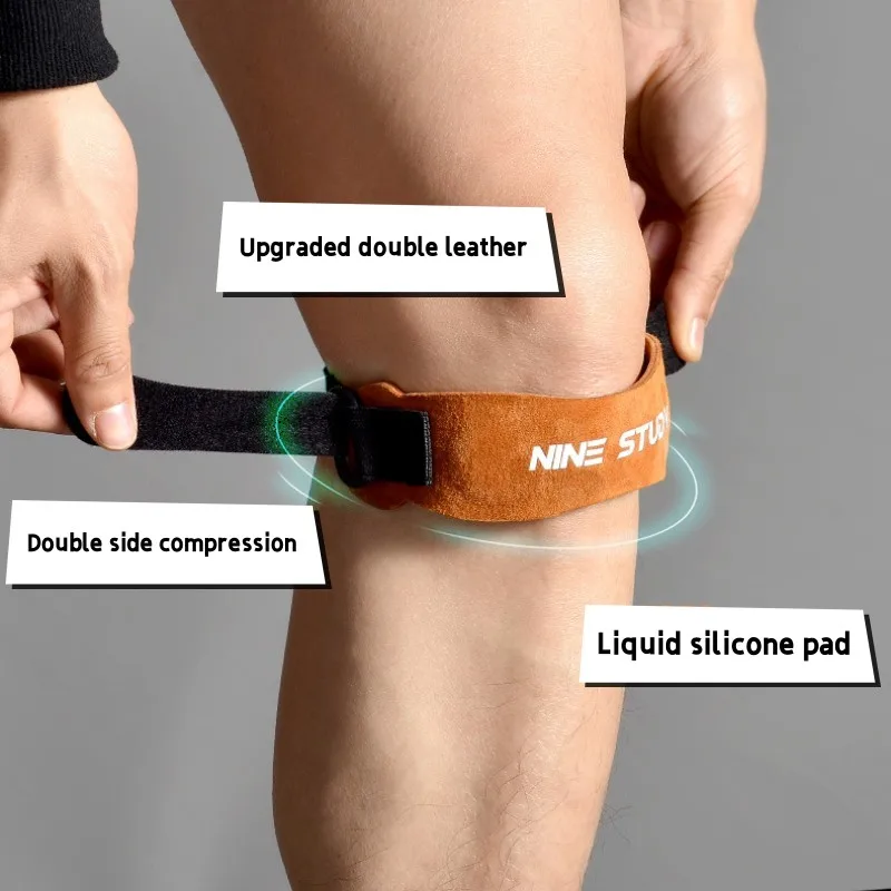 Upgrades Patella Knee Strap Double Layer Cowhide Adjustable Patella Tendon Support Strap with Silicone Pad for Men Women