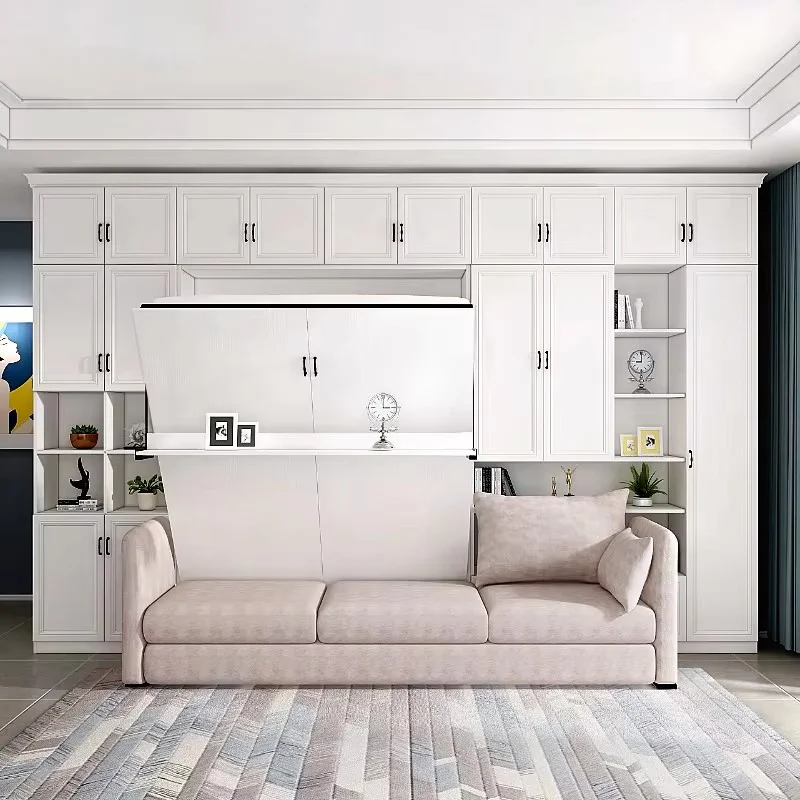 Modern Integrated Invisible Bed Bookcase Sofa Camas  Multifunctional Vertical Wall Foldable for Living Room Dining Hotel-Study