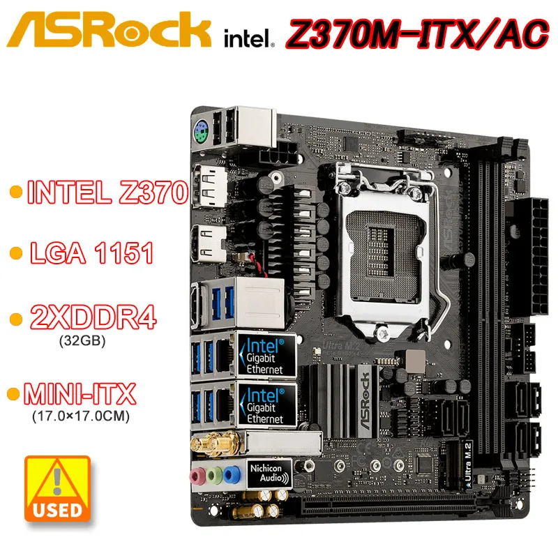 

Intel Z370 Mini-ITX Motherboard ASRock Z370M-ITX/ac LGA 1151 DDR4 32GB Supports i7-8700 i5-9400F i5-8600 i3-8100 cpu M.2 NVMe SS