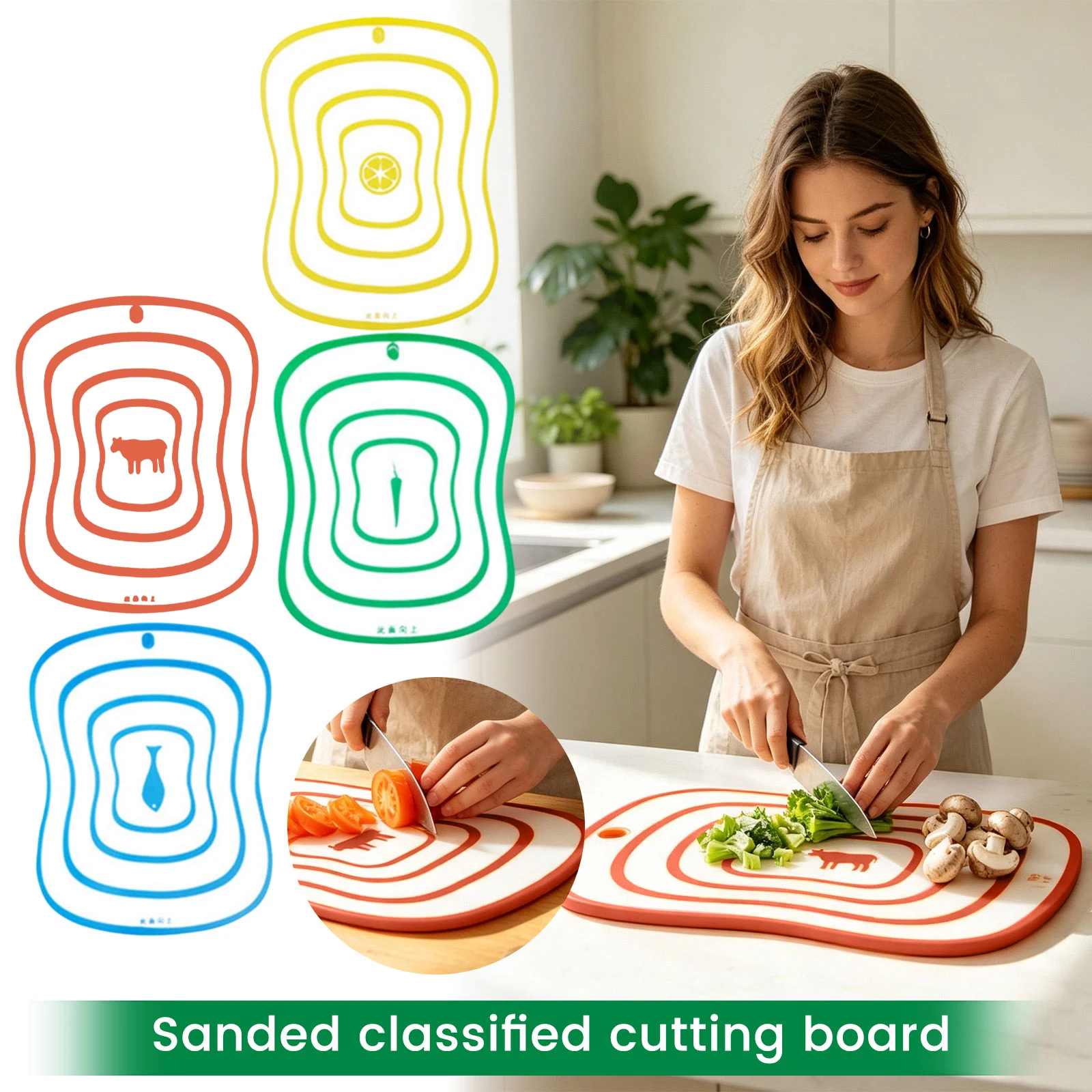 Food Grade Separate Chopping Board Non Slip Kitchen Cutting Board Matte Divided Cutting Board for Meat Fruit Vegetable