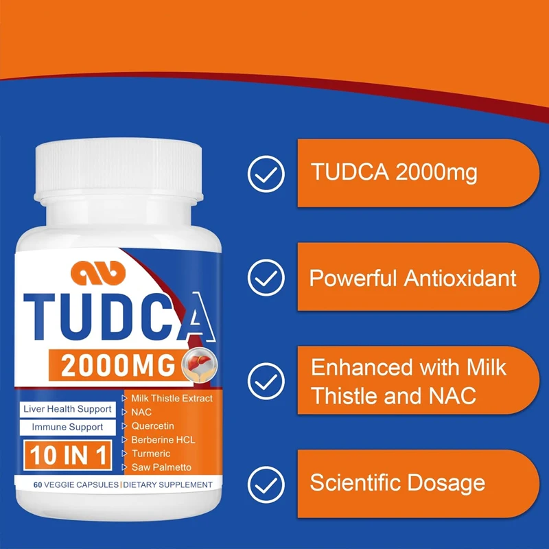 2000mg Tudca Liver Support Supplement, 60 capsules, supports the liver, detoxification, and immune system