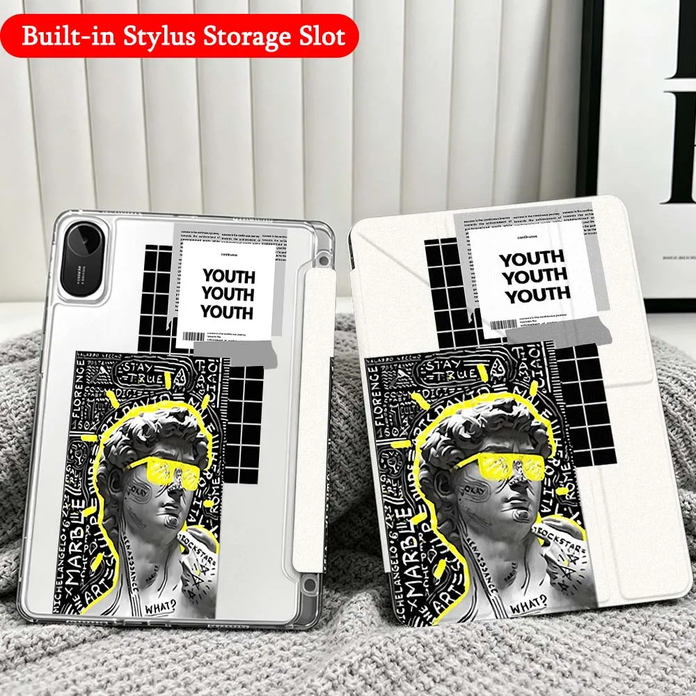 Greek Statue Collage For Xiaomi Redmi Poco Pad 5 6 7 8 Pro SE 11 11.2 12.1 Inch Transparent Y-Shaped Folding Tablet Case