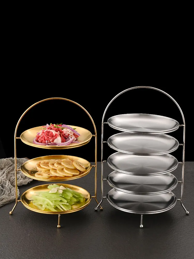 Estante de nento Redondo de o Inoxidable Estilo Coreano, Estante Multiusos para Platos de Preparación de Barbaco...