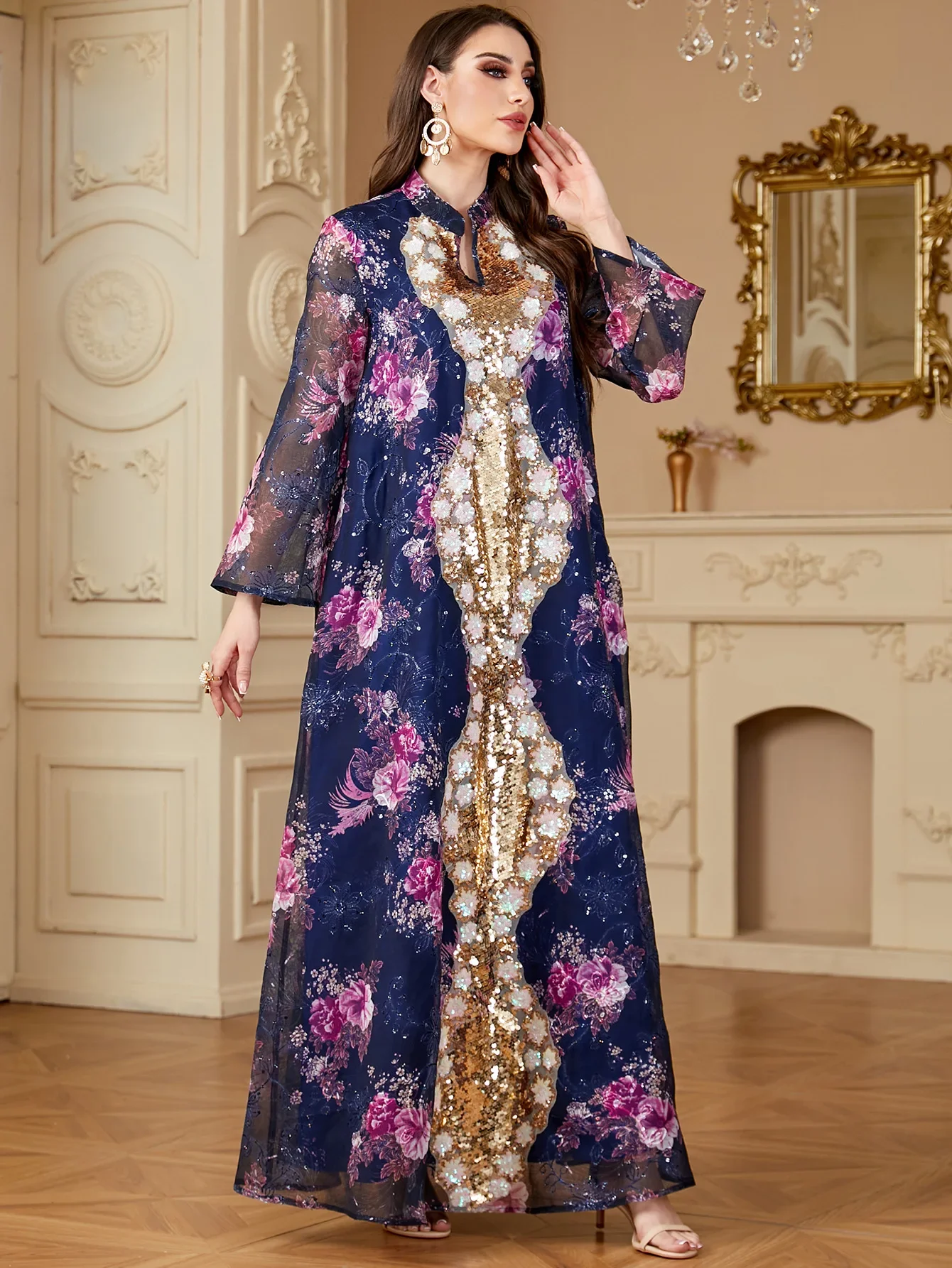 Eid เลื่อม Jalabiya Ramadan ดอกไม้พิมพ์ Abayas สําหรับผู้หญิง 2025 ดูไบตุรกี Kaftan ชุดมุสลิมอิสลามเสื้อผ้า Robe Femme Caftan