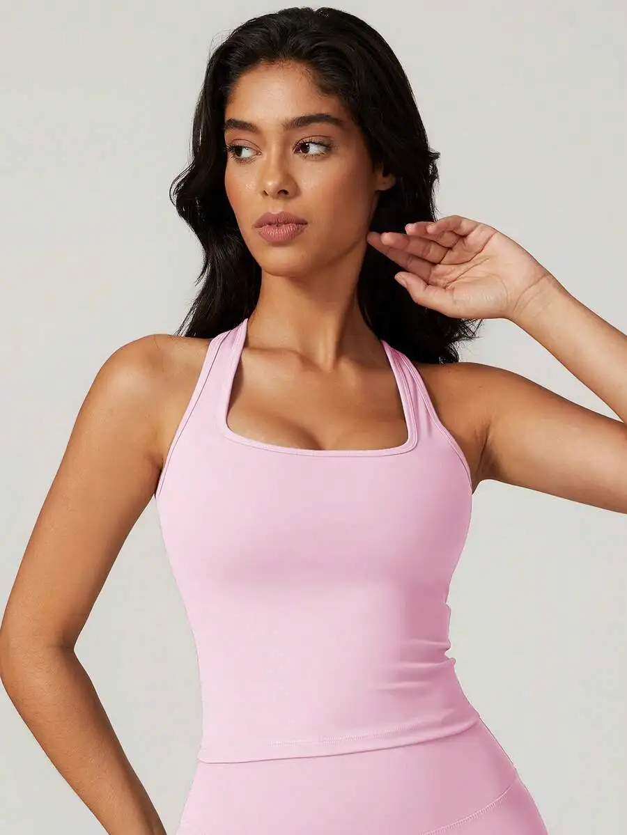 Womens Cup-Shaped Yoga Tank Top High Elasticity Sports Vest Casual Workout Wear
