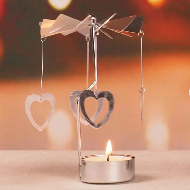 62KD Delicate Rotating Holder Creative Rotating Candlestick Small Gift Metal Tealight Holder for Christmas
