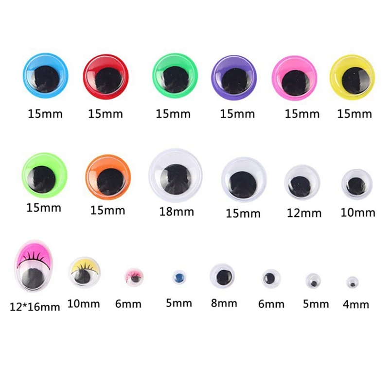 Olhos de agitação coloridos autoadesivos olhos googly 4mm-25mm brinquedo diy fazendo pequenos adesivos de olho preto branco olhos móveis