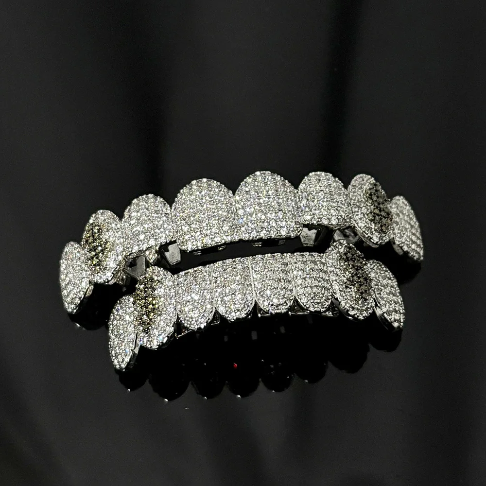 YOUNGX أعلى أسفل 8/8 دولار سحر الزركون الأسنان Grillz الهيب هوب كامل مثلج خارج تشيكوسلوفاكيا حجر الأسنان قبعات للجنسين مجوهرات تأثيري