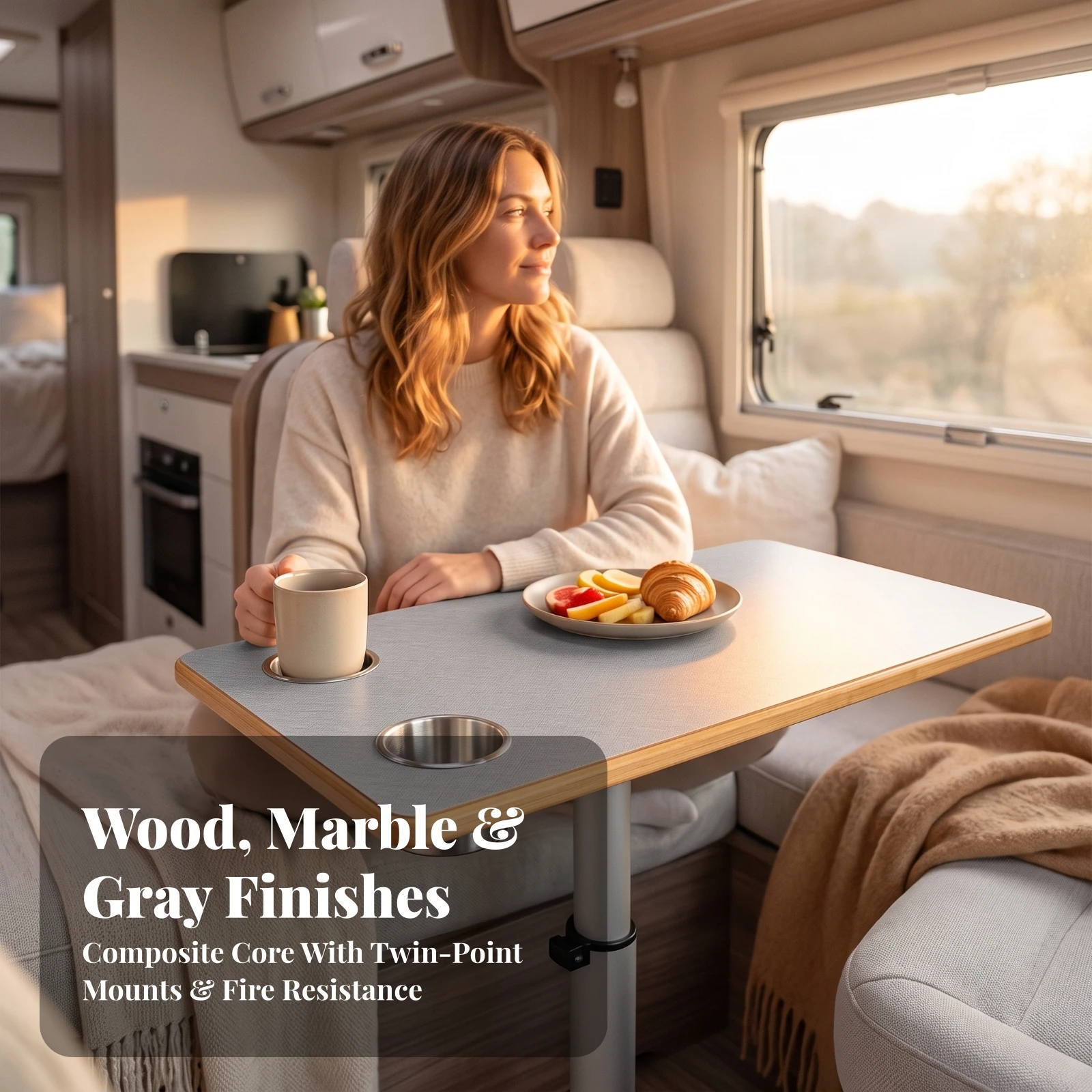 Tabletop with Cup Holders Compact Wooden Table Board TV Tray with Cup Holder Stable Versatile for Campers, RV Interior - view 6