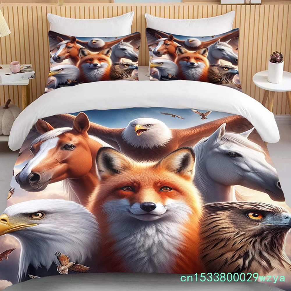 Lion Fox Horse Eagle Wolf   Bedding Set Duvet Cover 1 Duvet Cover 2 Pillowcases Adult And Child Bedding Set Luxury Holiday Gifts