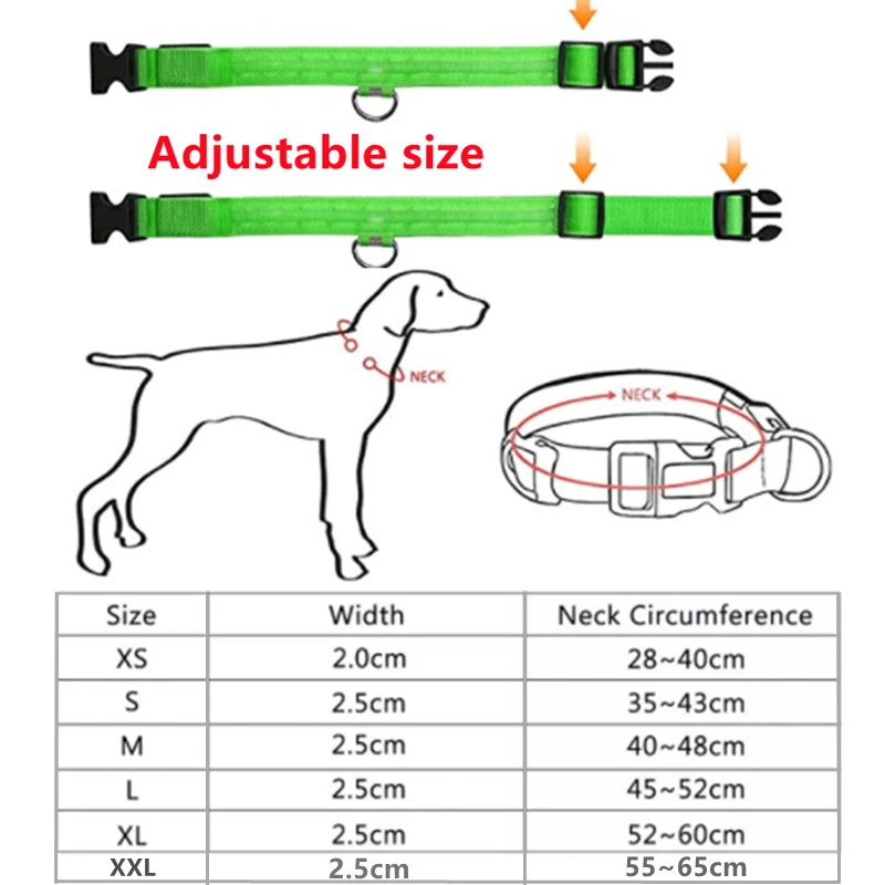 Led incandescente collare per cani regolabile lampeggiante Rechargea collare luminoso notte Anti-smarrimento luce per cani per prodotti per animali