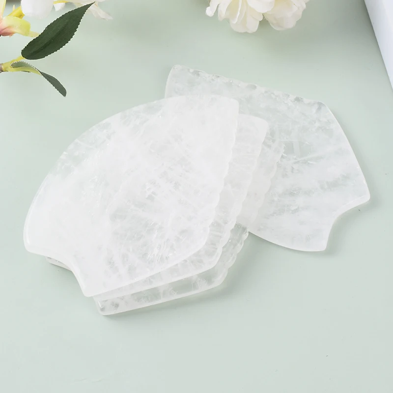 

Natural Stone White Crystal Comb Sawtooth Gua Sha Tool Massage Head Health Care Body Face Crystal Scraping Board Massager
