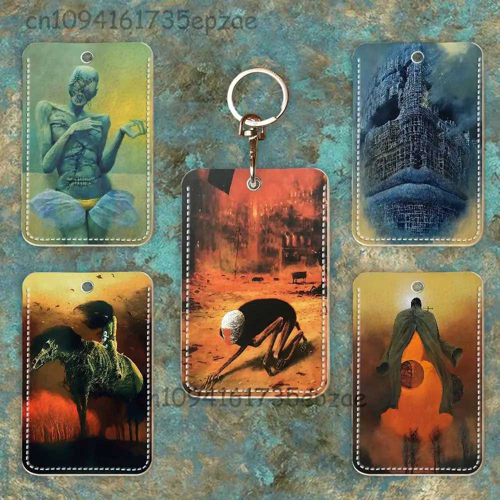 

Z-Zdzislaw B-Beksinski Premium PU Leather Card Holder Card Case with Metal Carabiner,Customizable Design for Daily Use