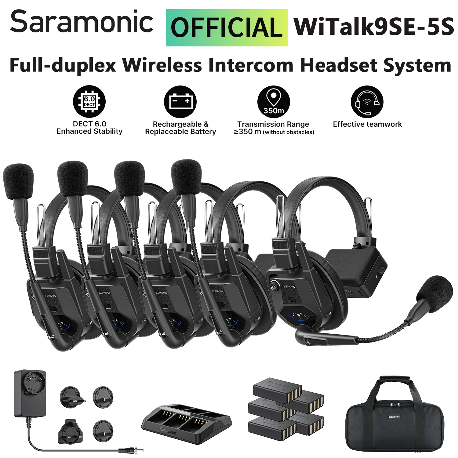 

Saramonic WiTalk9SE-5S Беспроводная гарнитура Полнодуплексная система внутренней связи для кинопроизводства Живые выступления Спортивные мероприятия