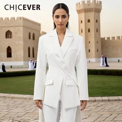 CHICEVER Casual Formal Solid Blaze Coat For Women Nothed Collar Long Sleeve Single Button Spliced Poccet Blazers Female Spring