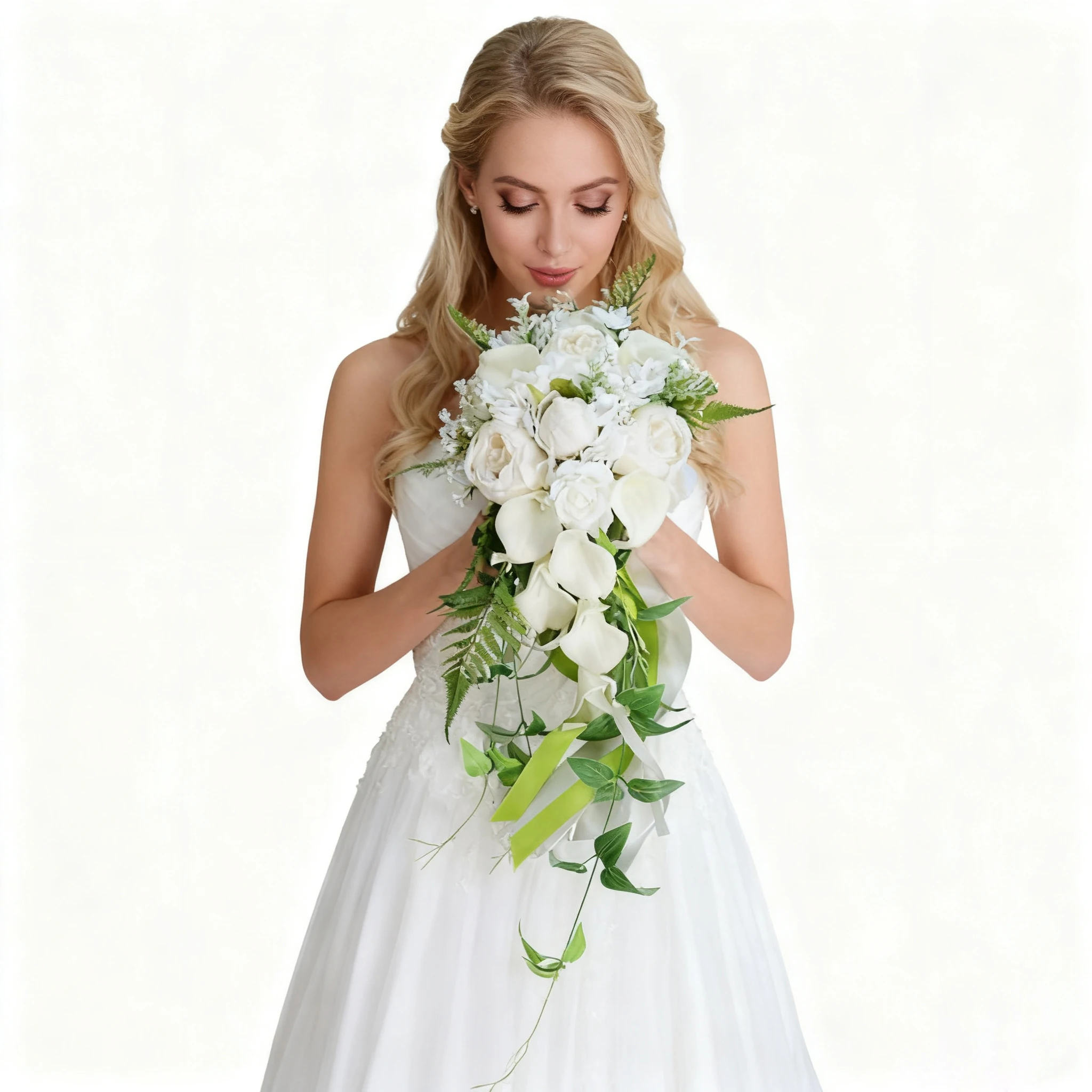

White Artificial Wedding Bouquet Handmade Flowers Water Drops Waterfall Bridesmaid Bride Wedding Bouquet Bridal Flowers