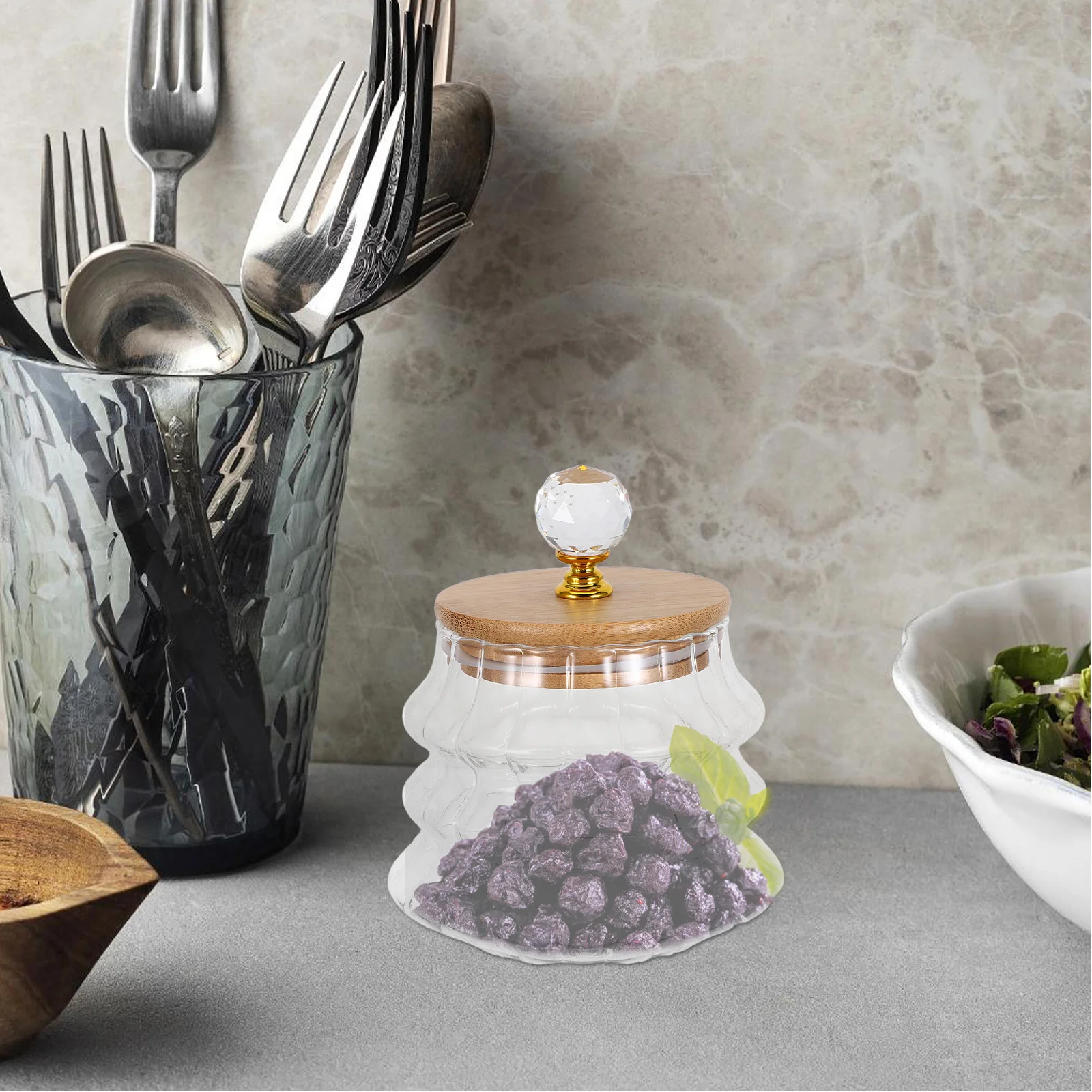 

13.5oz Clear Glass Storage Jar with Airtight Lid Decorative Candy Dish for Tea Coffee Beans Cookies Wedding Buffet Display