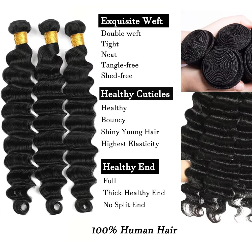 Fasci di onde profonde sciolte da 32 pollici 16A capelli umani Remy brasiliani estensioni dei capelli umani al 100% colore nero naturale fasci 1/3/4 pezzi