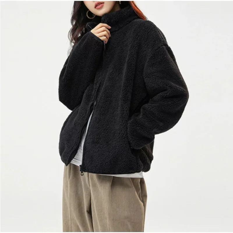 Women's Fleece Coat Winter Warm Thicken Jacket Two-Sided Wear Double-Sided Velvet Coral Fleece Coats Polar Fleece Jackets